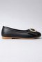 Women's Ballerinas with Crystal Stone Buckle, Matte Leather Look, Quilted Insole, Stylish Casual Shoes - 4