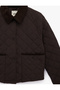 Buttoned Long Sleeve Velvet Stand Collar Pocketed Quilted Coat - 3