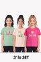 3-Pack Round Neck Print Detailed Short Sleeve Girls' T-Shirt