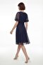 Women's Navy Blue Balloon Sleeve Mesh Fabric Detailed Midi Flared Evening Dress - 6