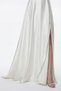 Women's Ecru Square Neck Balloon Sleeve Slit Dress for Promise, Engagement, Wedding, Evening Dress - 5