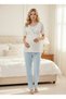 New Season Blue Shawl Collar Flounce Summer Design Short Sleeve Maternity Dressing Gown Pajama Set 3-Piece Set - 7