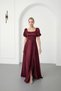 Women's Burgundy Square Neck Balloon Sleeve Slit Dress for Promise, Engagement, Wedding, Evening Dress