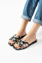 Florisa Women's Floral Patterned H-Strapped Black Flat Sole Summer Slippers - 4