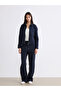 Stylish and Elegant Navy Blue Mock Neck Women's Zippered Sweatshirt - 2
