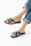 Florisa Women's Floral Patterned H-Strapped Black Flat Sole Summer Slippers - 3