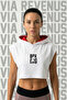 Boxing Front and Back Printed Zero Sleeve Hooded Sports Women's Crop