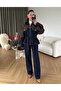 Contrast Tie-Detail Zip-Up Jacket and Pants Denim Set - 3