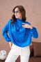 Women's Stand Collar Padded Shoulders Button Detail Satin Woven Blouse 32000