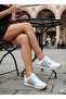 Women's White Silver Striped Lace-Up Comfortable Sole Daily Sneakers - 2