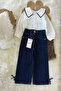 Girl's Baby Collared Shirt and Jeans Set - 3