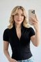 Range Women's Short Sleeve Zipper Pocket Black Fitness Fit Sports Blouse - 6