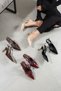 Zarel Women's Burgundy Patent Leather Pointed Toe Graduation Evening Dress 7 cm Thin Gold Heeled Shoes - 8