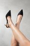 Zarel Women's Black Velvet Pointed Toe Graduation Evening Dress 7 cm Thin Gold Heeled Shoes - 4