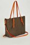 Brown Ethnic Patterned Women's Triple Bag Set Large Size Shoulder Bag - 3