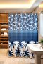 Bathroom Curtain, Navy Blue Palm Patterned Shower Curtain, Bathtub Curtain 175X200Cm