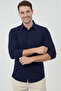 Navy Blue Modal Fabric Lycra Comfortable Fit Wrinkle-Free Iron-Free Men's Shirt 2602629 - 4
