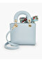 Textured Satchel Bag with Printed Scarf Accent - 5