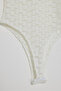Women's White Long Sleeve Half Turtleneck Transparent Tulle Lace Bodysuit 1034 60283930 - 5