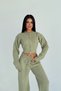 Khaki Zario Zippered Crop Top Wide Leg Pants Knitwear Set Ate-3735 - 6