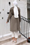 Brooch Detailed Buttoned Trench Coat Khaki 19371 - 4
