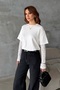 Women's White Lace Sleeve Oversized Modal Textured T-Shirt - 6