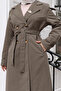 Brooch Detailed Buttoned Trench Coat Khaki 19371 - 2