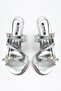 Women's Silver Shiny Leather Double Buckle Detailed Heeled Slippers - 3