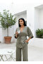Women's Green Striped Linen-Look Kimono Set - Relaxed Fit Flowy Linen-Look - 6