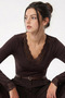 Women's Brown V-Neck Ruched Viscose Blouse 1041 60283944