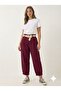 Women's Burgundy Italian Shalwar Style Lycra Pants with Belt