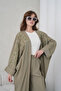 Women's Front Embroidered Beaded Linen Kimono Cardigan and Pants Top and Bottom Set - 3
