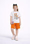 Girl's 3-Piece Set Cat Printed Summer Cotton T-Shirt Shorts Top-Down Set - 2