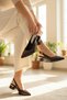 Love Brown Wrinkled Patent Leather (4 cm Heel Length) Pointed Toe Heeled Ballerina Shoes - 3