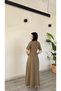Khaki Maxi Length Flared Flounce Self-Foulard Short Sleeve Very Stylish Dress - 6