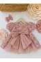 Girl's 3D Rose Lined Dress with Bow Detail