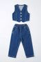 My Little One's Vintage Denim Vest and Ruffle Sleeve Shirt 3-Piece Jean Set for Girls - Blue - 3