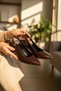 Love Brown Wrinkled Patent Leather (4 cm Heel Length) Pointed Toe Heeled Ballerina Shoes - 2
