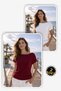 Women's Knitwear Blouse Batwing Sleeve Short Sleeve Sausage Collar Boat Neck Stylish Casual 2 Pieces Burgundy/White