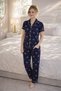 Premium Women's 100% Natural Cotton Heart Pocket Shirt Collar Piping Buttoned Pajama Set - 2