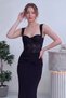 Women's Transparent Lace Detailed Draped Evening Dress Black, White - 2