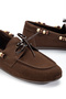 Women's Brown Nubuck Lace-Up Beaded Detailed Casual Loafer Ballerina Shoes - 4