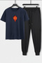 Fire Character Printed Unisex T-Shirt Jogger Sweatpants 2-Piece Set