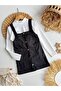 Square Collar Basic Strap Girls' Velvet Salopet Dress Holiday Set - 4