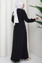 Buckle Detailed Tie-Up Hijab Dress Black Hm2887 - 7