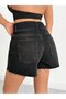 High Waist Black Denim Shorts Double Button Tassel Hem Jean Shorts - 6