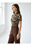Women's Leopard Patterned Short Sleeve High Neck Viscose Elastane Blouse - 4