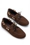 Women's Brown Nubuck Lace-Up Beaded Detailed Casual Loafer Ballerina Shoes