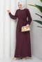 Buckle Detail Tie-Detail Modest Dress Burgundy HM2887 - 5
