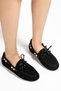 Women's Black Nubuck Lace-Up Beaded Detailed Casual Loafer Ballerina Shoes - 5
